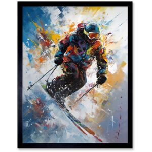 Artery8 Wall Art Print Skier Skiing Down Slope Vibrant Splat Art Painting Art Framed in Black Size: W12" x H16" Black W12" x H16" Artery8 Wall Art Print Skier Skiing Down Slope Vibrant Splat Art Painting Art Framed in Black Size: W12" x H16" Black W12" x H16"