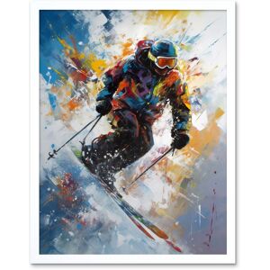 Artery8 Wall Art Print Skier Skiing Down Slope Vibrant Splat Art Painting Art Framed in White Size: W12" x H16" White W12" x H16" Artery8 Wall Art Print Skier Skiing Down Slope Vibrant Splat Art Painting Art Framed in White Size: W12" x H16" White W12" x H16"