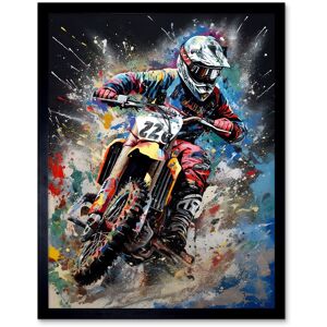 Artery8 Wall Art Print Motocross Race Action Shot Extreme Sport Painting Art Framed in Black Size: W12" x H16" Black W12" x H16" Artery8 Wall Art Print Motocross Race Action Shot Extreme Sport Painting Art Framed in Black Size: W12" x H16" Black W12" x H16"