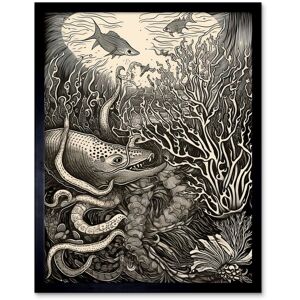Artery8 Wall Art Print Aquatic Animals & Plants Linocut Art Framed in Black Size: W12" x H16" Black W12" x H16" Artery8 Wall Art Print Aquatic Animals & Plants Linocut Art Framed in Black Size: W12" x H16" Black W12" x H16"