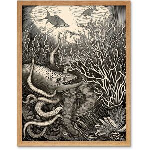 Artery8 Wall Art Print Aquatic Animals & Plants Linocut Art Framed in Light Oak Size: W12" x H16" Light Oak W12" x H16" Artery8 Wall Art Print Aquatic Animals & Plants Linocut Art Framed in Light Oak Size: W12" x H16" Light Oak W12" x H16"