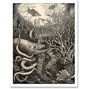 Artery8 Wall Art Print Aquatic Animals & Plants Linocut Art Framed in White Size: W12" x H16" White W12" x H16" Artery8 Wall Art Print Aquatic Animals & Plants Linocut Art Framed in White Size: W12" x H16" White W12" x H16"