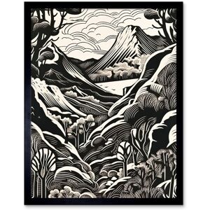 Artery8 Wall Art Print Forest Mountain Landscape Black & White Linocut Art Framed Size: W12" x H16" Black W12" x H16" Artery8 Wall Art Print Forest Mountain Landscape Black & White Linocut Art Framed Size: W12" x H16" Black W12" x H16"