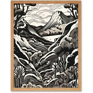 Artery8 Wall Art Print Forest Mountain Landscape Black & White Linocut Art Framed in Light Oak Size: W12" x H16" Light Oak W12" x H16" Artery8 Wall Art Print Forest Mountain Landscape Black & White Linocut Art Framed in Light Oak Size: W12" x H16" Light Oak W12" x H16"
