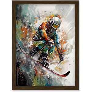 Artery8 Skier Skiing Winter Sport Paint Splat Painting Artwork Framed Wall Art Print A4 in Brown Brown Artery8 Skier Skiing Winter Sport Paint Splat Painting Artwork Framed Wall Art Print A4 in Brown Brown