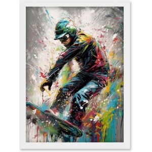 Artery8 Snowboarding Extreme Sport Athlete Paint Splat Artwork Framed Wall Art Print A4 in White White Artery8 Snowboarding Extreme Sport Athlete Paint Splat Artwork Framed Wall Art Print A4 in White White