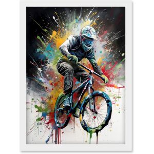 Artery8 Mountain Biking Extreme Sport Paint Splat Portrait Artwork Framed Wall Art Print A4 in White White Artery8 Mountain Biking Extreme Sport Paint Splat Portrait Artwork Framed Wall Art Print A4 in White White