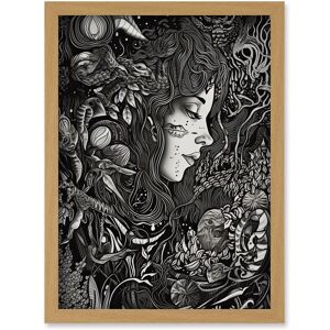 Artery8 Nature Goddess Black & White Modern Illustration Artwork Framed Wall Art Print A4 in Light Oak Light Oak Artery8 Nature Goddess Black & White Modern Illustration Artwork Framed Wall Art Print A4 in Light Oak Light Oak