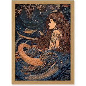Artery8 Little Mermaid & Aquatic Animals Illustration Artwork Framed Wall Art Print A4 in Light Oak Light Oak Artery8 Little Mermaid & Aquatic Animals Illustration Artwork Framed Wall Art Print A4 in Light Oak Light Oak