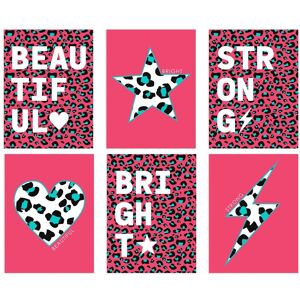 Wee Blue Coo Pack of 6 Leopard Pattern & Bold Shapes Pink & Turquoise Beautiful Bright Strong Typography Unframed Wall Art Living Room Prints Set Bright Pink Wee Blue Coo Pack of 6 Leopard Pattern & Bold Shapes Pink & Turquoise Beautiful Bright Strong Typography Unframed Wall Art Living Room Prints Set Bright Pink