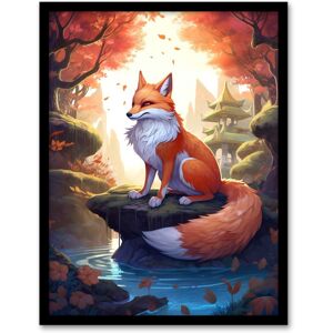 Artery8 Wall Art Print Kitsune Fox Spirit Painting Orange Green Blue Digital Art Conceptual Depiction Mythical Creature in Autumn Forest Landscape w/ Orange W12" x H16" Artery8 Wall Art Print Kitsune Fox Spirit Painting Orange Green Blue Digital Art Conceptual Depiction Mythical Creature in Autumn Forest Landscape w/ Orange W12" x H16"
