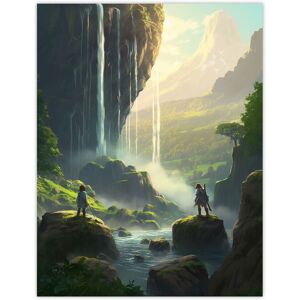 Artery8 Wall Art Print Cascading Waterfall Painting Warriors on River Boulders in Enchanting Mountain Landscape Poster Size: W12" x H16" Multicolor W12" x H16" Artery8 Wall Art Print Cascading Waterfall Painting Warriors on River Boulders in Enchanting Mountain Landscape Poster Size: W12" x H16" Multicolor W12" x H16"
