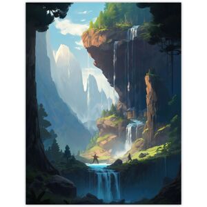 Artery8 Wall Art Print Under a Cascading Waterfall Concept Art Painting Blue Green Orange Hidden Kingdom in Dreamy Cliff Landscape Poster Blue W12" x H16" Artery8 Wall Art Print Under a Cascading Waterfall Concept Art Painting Blue Green Orange Hidden Kingdom in Dreamy Cliff Landscape Poster Blue W12" x H16"