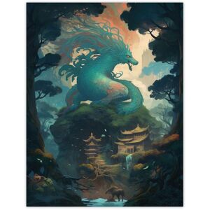 Artery8 Wall Art Print Japan Blue Dragon over Temples Concept Art Painting Green Orange Blue Azure Mythical Creature Guardian Spirit Lush Forest Green W12" x H16" Artery8 Wall Art Print Japan Blue Dragon over Temples Concept Art Painting Green Orange Blue Azure Mythical Creature Guardian Spirit Lush Forest Green W12" x H16"