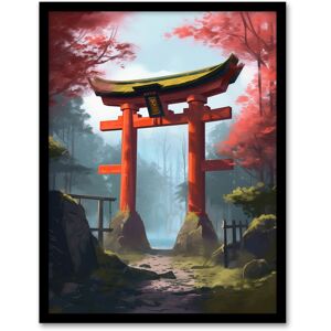 Artery8 Wall Art Print Torii Gate Leading to Shinto Shrine in Forest Painting Red Pink Green Blue Tranquil Sacred Grounds Landscape Art Framed Multicolor W12" x H16" Artery8 Wall Art Print Torii Gate Leading to Shinto Shrine in Forest Painting Red Pink Green Blue Tranquil Sacred Grounds Landscape Art Framed Multicolor W12" x H16"