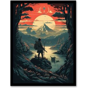 Artery8 Wall Art Print The Quest Concept Art Painting Blue Pink Samurai Master Looking at the Horizon in Japan Mountain Lake Landscape Art Framed Orange W12" x H16" Artery8 Wall Art Print The Quest Concept Art Painting Blue Pink Samurai Master Looking at the Horizon in Japan Mountain Lake Landscape Art Framed Orange W12" x H16"