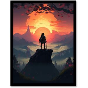 Artery8 Wall Art Print Warrior Before a Fiery Sunrise Horizon Painting Samurai Quest to Follow the Sun at Forest Mountain Foggy Landscape Art Framed Orange W12" x H16" Artery8 Wall Art Print Warrior Before a Fiery Sunrise Horizon Painting Samurai Quest to Follow the Sun at Forest Mountain Foggy Landscape Art Framed Orange W12" x H16"