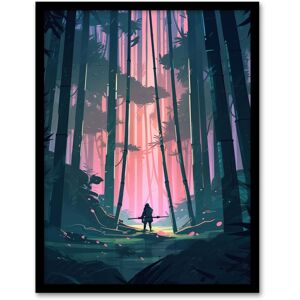 Artery8 Wall Art Print Samurai Master in Bamboo Forest at Dawn Concept Painting Pastel Colour Pink Blue Green Warrior Practicing Martial Arts in Pink W12" x H16" Artery8 Wall Art Print Samurai Master in Bamboo Forest at Dawn Concept Painting Pastel Colour Pink Blue Green Warrior Practicing Martial Arts in Pink W12" x H16"