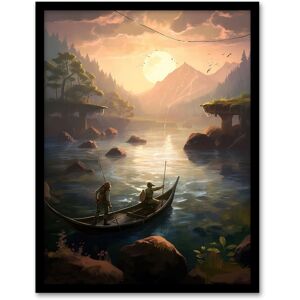 Artery8 Wall Art Print Fishermen Casting Nets from Boat Painting Bright Sunrise Fishing in Serene River Landscape Art Framed Size: W12" x H16" Multicolor W12" x H16" Artery8 Wall Art Print Fishermen Casting Nets from Boat Painting Bright Sunrise Fishing in Serene River Landscape Art Framed Size: W12" x H16" Multicolor W12" x H16"
