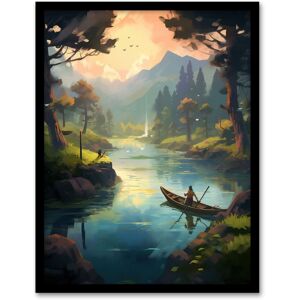 Artery8 Wall Art Print Fishermen Casting Nets at Sunrise Acrylic Painting Men Fishing in Countryside River Serene Mountain Forest Landscape Art Green W12" x H16" Artery8 Wall Art Print Fishermen Casting Nets at Sunrise Acrylic Painting Men Fishing in Countryside River Serene Mountain Forest Landscape Art Green W12" x H16"