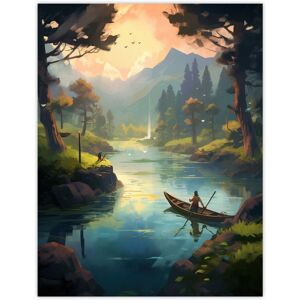 Artery8 Wall Art Print Fishermen Casting Nets at Sunrise Acrylic Painting Men Fishing in Countryside River Serene Mountain Forest Landscape Poster Green W12" x H16" Artery8 Wall Art Print Fishermen Casting Nets at Sunrise Acrylic Painting Men Fishing in Countryside River Serene Mountain Forest Landscape Poster Green W12" x H16"