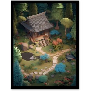 Artery8 Wall Art Print Zen Garden Painting Birds-eye View of Shrubs & Ponds in Serene Japan Yard with Tea House Art Framed Size: W12" x H16" Green W12" x H16" Artery8 Wall Art Print Zen Garden Painting Birds-eye View of Shrubs & Ponds in Serene Japan Yard with Tea House Art Framed Size: W12" x H16" Green W12" x H16"