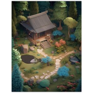 Artery8 Wall Art Print Zen Garden Painting Birds-eye View of Shrubs & Ponds in Serene Japan Yard with Tea House Poster in Green Size: W12" x H16" Green W12" x H16" Artery8 Wall Art Print Zen Garden Painting Birds-eye View of Shrubs & Ponds in Serene Japan Yard with Tea House Poster in Green Size: W12" x H16" Green W12" x H16"
