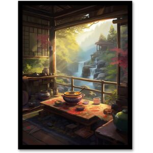 Artery8 Wall Art Print View From Tea House Patio Painting Traditional Ceremony Japan Hospitality Serene Waterfall Landscape Art Framed Multicolor W12" x H16" Artery8 Wall Art Print View From Tea House Patio Painting Traditional Ceremony Japan Hospitality Serene Waterfall Landscape Art Framed Multicolor W12" x H16"