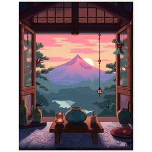 Artery8 Wall Art Print Mount Fuji View from House Patio Colourful Painting Traditional Tea Ceremony Japan Hospitality Sunset Mountain Landscape Pink W18" x H24" Artery8 Wall Art Print Mount Fuji View from House Patio Colourful Painting Traditional Tea Ceremony Japan Hospitality Sunset Mountain Landscape Pink W18" x H24"