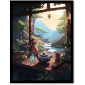 Artery8 Wall Art Print Tranquil Tea Ceremony in Nature Painting Japan Hospitality Traditional Customs at Sunrise in Forest River Landscape Art Framed Multicolor A4 Artery8 Wall Art Print Tranquil Tea Ceremony in Nature Painting Japan Hospitality Traditional Customs at Sunrise in Forest River Landscape Art Framed Multicolor A4