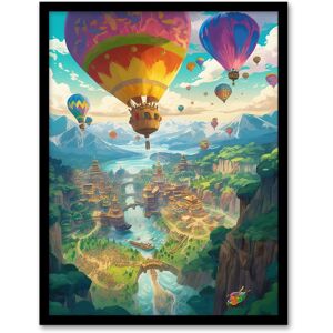 Artery8 Wall Art Print Hot Air Balloon Festival Vibrant Painting Colourful Aircrafts Flying over Kingdom in River Mountain Landscape Art Framed Multicolor W12" x H16" Artery8 Wall Art Print Hot Air Balloon Festival Vibrant Painting Colourful Aircrafts Flying over Kingdom in River Mountain Landscape Art Framed Multicolor W12" x H16"