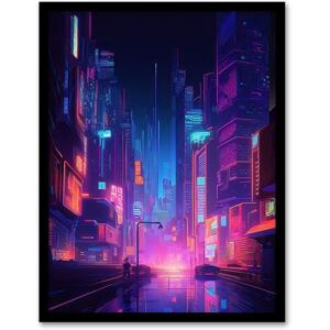 Artery8 Synthpop City Modern Neon Futuristic Cityscape Blue Purple Art Print Framed Poster Wall Decor 12x16 inch in Black Size: W12" x H16" Black W12" x H16" Artery8 Synthpop City Modern Neon Futuristic Cityscape Blue Purple Art Print Framed Poster Wall Decor 12x16 inch in Black Size: W12" x H16" Black W12" x H16"