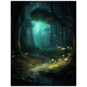 Artery8 Wall Art Print Enchanted Forest w/ Bioluminescent Mushrooms Oil Painting Stream In Moonlit Fantasy Landscape Colourful Magical Nature Blue W18" x H24" Artery8 Wall Art Print Enchanted Forest w/ Bioluminescent Mushrooms Oil Painting Stream In Moonlit Fantasy Landscape Colourful Magical Nature Blue W18" x H24"