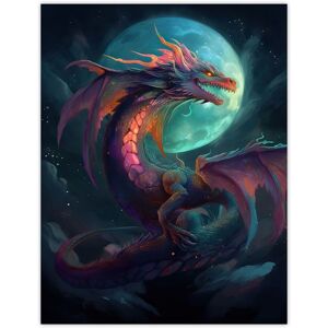 Artery8 Wall Art Print Full Moon Dragon Oil Painting Blue Purple Fantasy Creature Dancing In The Clouds Colourful Magical Nature Mystical Modern Blue W24" x H32" Artery8 Wall Art Print Full Moon Dragon Oil Painting Blue Purple Fantasy Creature Dancing In The Clouds Colourful Magical Nature Mystical Modern Blue W24" x H32"