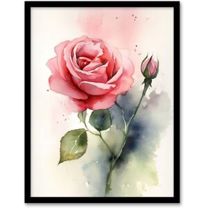 Artery8 Wall Art Print Rose Bloom Flower Soft Watercolour Painting Green Pink Single Bloom w/ Bud Elegant Spring Romance Nature Colourful Bright Pink W12" x H16" Artery8 Wall Art Print Rose Bloom Flower Soft Watercolour Painting Green Pink Single Bloom w/ Bud Elegant Spring Romance Nature Colourful Bright Pink W12" x H16"