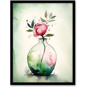 Artery8 Wall Art Print A Single Rose In A Glass Vase Watercolour Painting Green Pink Valentines Day Flower Romance Nature Colourful Bright Floral Pink W12" x H16" Artery8 Wall Art Print A Single Rose In A Glass Vase Watercolour Painting Green Pink Valentines Day Flower Romance Nature Colourful Bright Floral Pink W12" x H16"