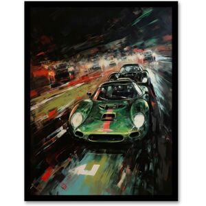 Artery8 Wall Art Print Classic Sports Car British Racing Green Night Race Action Painting For Him Fan Man Cave Art Framed in Black Size: A4 Black A4 Artery8 Wall Art Print Classic Sports Car British Racing Green Night Race Action Painting For Him Fan Man Cave Art Framed in Black Size: A4 Black A4