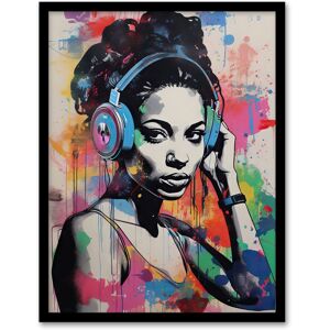 Artery8 Wall Art Print Woman Wearing Headphones Splat Art Colourful Painting Wall Mural Detail Baltimore Club Music Art Framed Size: A4 Multicolor A4 Artery8 Wall Art Print Woman Wearing Headphones Splat Art Colourful Painting Wall Mural Detail Baltimore Club Music Art Framed Size: A4 Multicolor A4