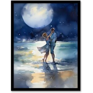 Artery8 Wall Art Print Full Moon Frolics Watercolour Beach Seascape Painting Blue Orange Couple Moonlight Dance At Coastal Landscape Bedroom Art Blue W12" x H16" Artery8 Wall Art Print Full Moon Frolics Watercolour Beach Seascape Painting Blue Orange Couple Moonlight Dance At Coastal Landscape Bedroom Art Blue W12" x H16"