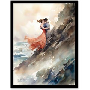 Artery8 Wall Art Print Forbidden Love Watercolour Painting Couple Embrace In Dramatic Coastal Cliff Landscape Art Framed Size: W12" x H16" Multicolor W12" x H16" Artery8 Wall Art Print Forbidden Love Watercolour Painting Couple Embrace In Dramatic Coastal Cliff Landscape Art Framed Size: W12" x H16" Multicolor W12" x H16"