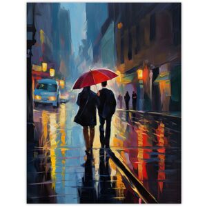 Artery8 Wall Art Print Paris In The Springtime Colourful Oil Painting Couple w/ A Red Umbrella Talking A Romantic Walk On A Rainy Night Bedroom Art Blue W12" x H16" Artery8 Wall Art Print Paris In The Springtime Colourful Oil Painting Couple w/ A Red Umbrella Talking A Romantic Walk On A Rainy Night Bedroom Art Blue W12" x H16"