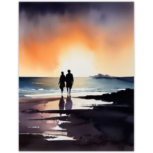 Artery8 Wall Art Print Our Sunrise Stroll Watercolour Painting Orange Purple Blue Lovers Beach Walk At Coastal Landscape Bedroom Art Poster Orange W12" x H16" Artery8 Wall Art Print Our Sunrise Stroll Watercolour Painting Orange Purple Blue Lovers Beach Walk At Coastal Landscape Bedroom Art Poster Orange W12" x H16"