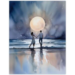 Artery8 Wall Art Print You Me & The Full Moon Watercolour Painting Orange Blue Couple Dancing Under A Full Moon In A Serene Coastal Landscape Blue W12" x H16" Artery8 Wall Art Print You Me & The Full Moon Watercolour Painting Orange Blue Couple Dancing Under A Full Moon In A Serene Coastal Landscape Blue W12" x H16"