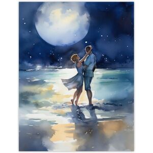 Artery8 Wall Art Print Full Moon Frolics Watercolour Beach Seascape Painting Blue Orange Couple Moonlight Dance At Coastal Landscape Bedroom Art Blue W12" x H16" Artery8 Wall Art Print Full Moon Frolics Watercolour Beach Seascape Painting Blue Orange Couple Moonlight Dance At Coastal Landscape Bedroom Art Blue W12" x H16"
