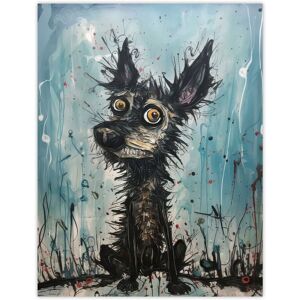 Artery8 Wall Art Print The Curious Black Dog Thick Oil Painting By Tom Jones Poster in Blue Size: W12" x H16" Blue W12" x H16" Artery8 Wall Art Print The Curious Black Dog Thick Oil Painting By Tom Jones Poster in Blue Size: W12" x H16" Blue W12" x H16"