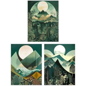 Artery8 Wall Art Print Set of 3 Geometric Forest Mountain Landscape Boho Art Deco Tan Teal Green Full Moon Sunrise Artworks Living Room Poster s Pack Green W12" x H16" Artery8 Wall Art Print Set of 3 Geometric Forest Mountain Landscape Boho Art Deco Tan Teal Green Full Moon Sunrise Artworks Living Room Poster s Pack Green W12" x H16"