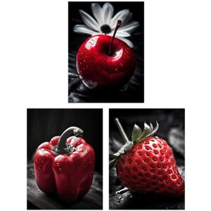 Artery8 Set of 3 Red Apple Pepper Strawberry on Black & White Photograph Kitchen Artwork Unframed Wall Art Living Room Poster Prints Pack Red W12" x H16" Artery8 Set of 3 Red Apple Pepper Strawberry on Black & White Photograph Kitchen Artwork Unframed Wall Art Living Room Poster Prints Pack Red W12" x H16"