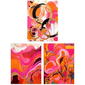 Artery8 Art Print Set of 3 Abstract in Pink Orange & Gold Waves Poster Pack Size: W12" x H16" Pink W12" x H16" Artery8 Art Print Set of 3 Abstract in Pink Orange & Gold Waves Poster Pack Size: W12" x H16" Pink W12" x H16"