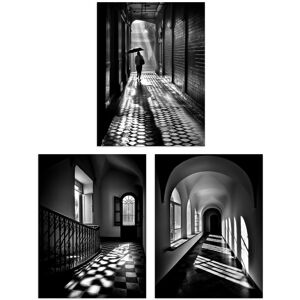 Artery8 Wall Art Print Set of 3 Shadows & Light Black & White Photographs Geometric Patterns Atmospheric Corridors Living Room Poster s Pack Grey W12" x H16" Artery8 Wall Art Print Set of 3 Shadows & Light Black & White Photographs Geometric Patterns Atmospheric Corridors Living Room Poster s Pack Grey W12" x H16"