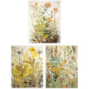 Artery8 Set of 3 Wildflowers Vintage Pastel Colour Floral Artworks Yellow Pink Teal Spring Flower Field Unframed Wall Art Living Room Poster Prints Beige W12" x H16" Artery8 Set of 3 Wildflowers Vintage Pastel Colour Floral Artworks Yellow Pink Teal Spring Flower Field Unframed Wall Art Living Room Poster Prints Beige W12" x H16"